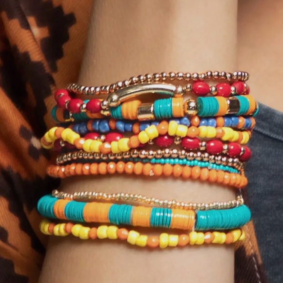 None Jewelry - Multi Color Bali Design Bracelet 12 Strand Set NWT